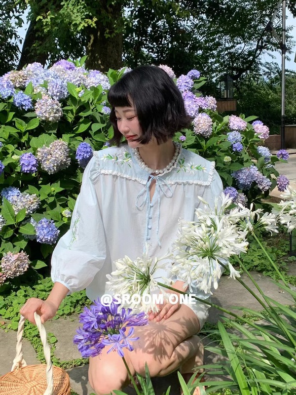 [s.room] small fresh Navy collar lady shirt (excluding necklace) ys1-5019\lsl