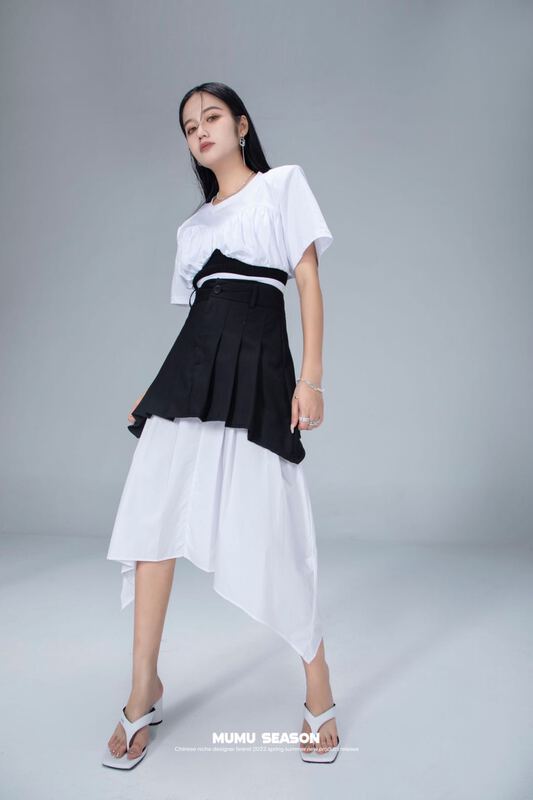 [Mumu session] fake two piece splicing personalized skirt 6511\zxl