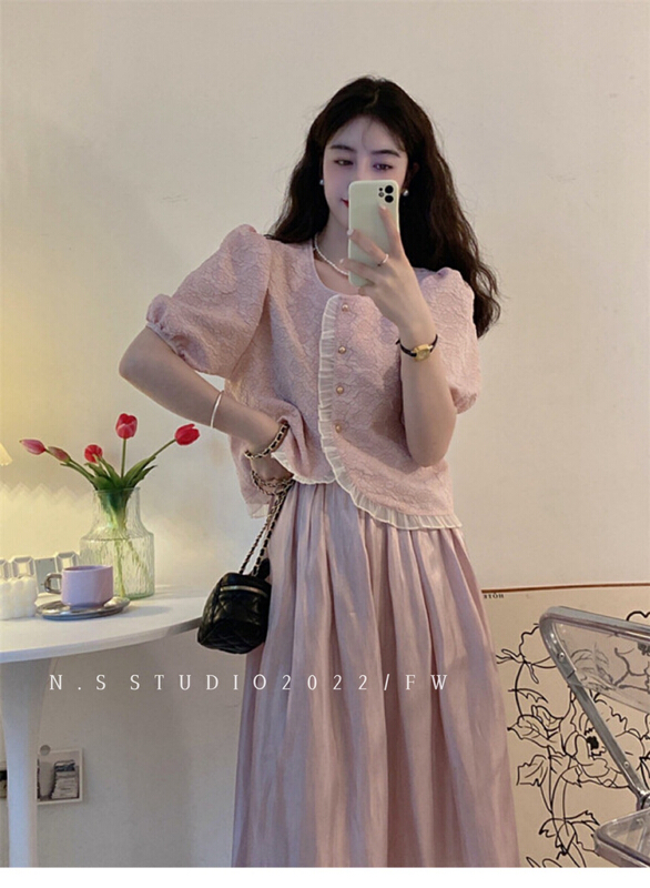 [N.S] French Style Rose embossed fungus side single breasted shirt 893\wpl
