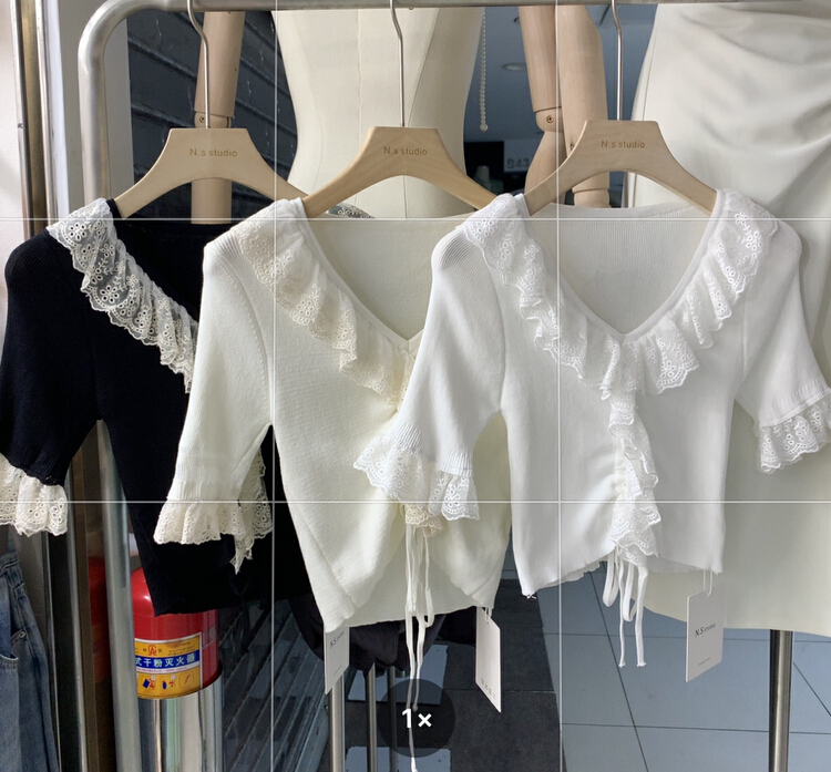 [N.S] fashion temperament V-neck lace drawstring sweater 1599\wpl