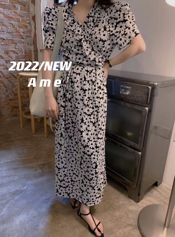 [ame] print slim wrap dress 86182\xyj