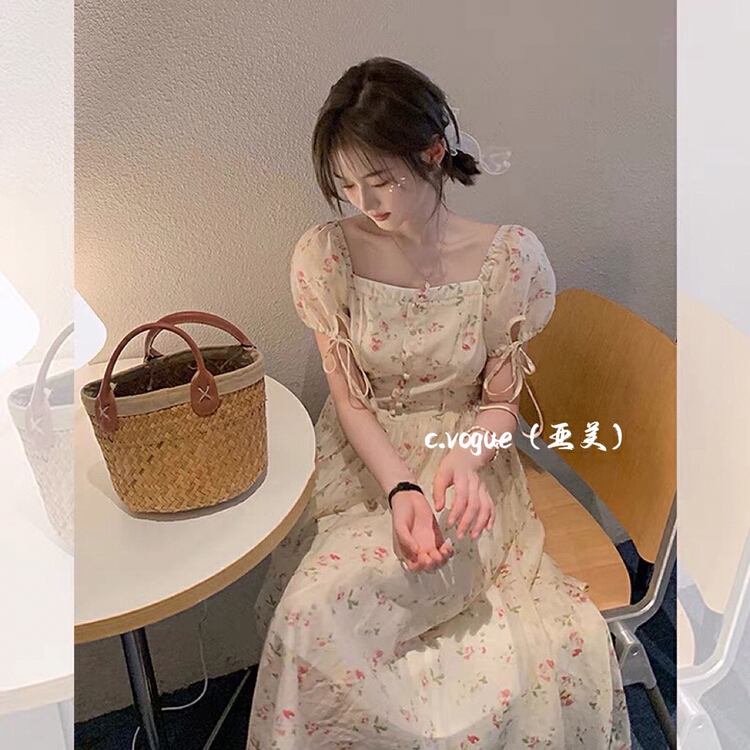 [c.vogue] French high-level waist closing thin floral dress 3990\pcz