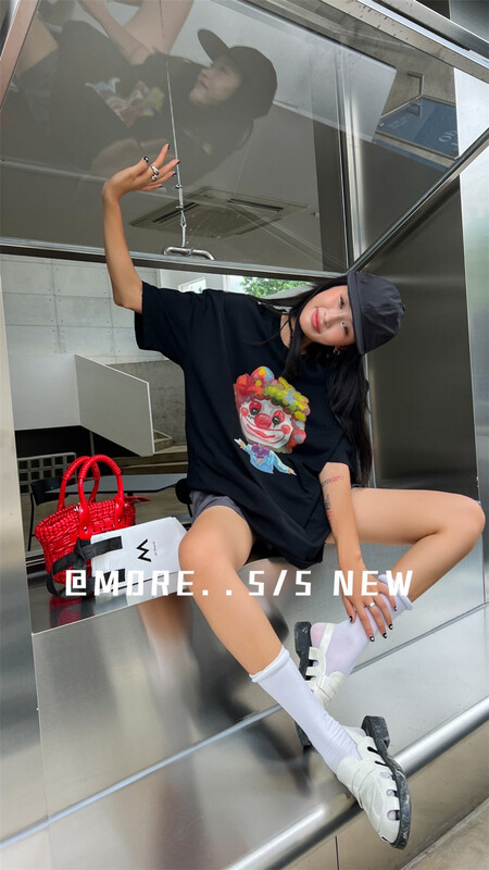 [more] loose and versatile clown print short sleeve T-shirt 88198\ozq
