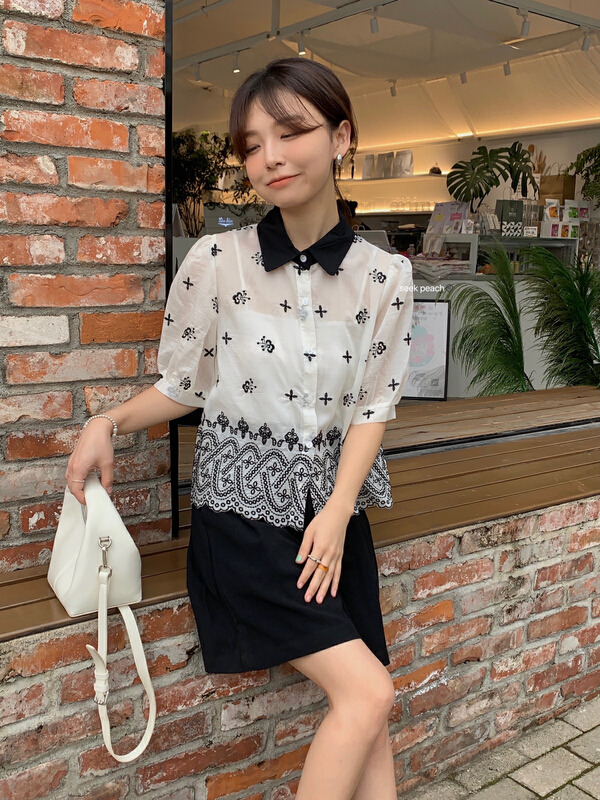 [seek peach] casual printed short sleeve Tencel shirt 5351\ll