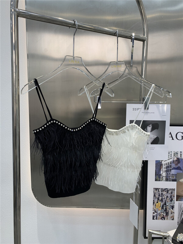 [Linna] fashion diamond studded feather Spice Girl vest / suspender 82841\jj