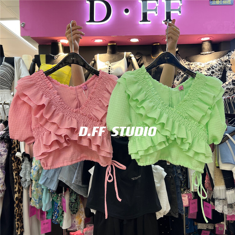 [d.ffstudio] solid color pleated lace up shirt 1083\wtt