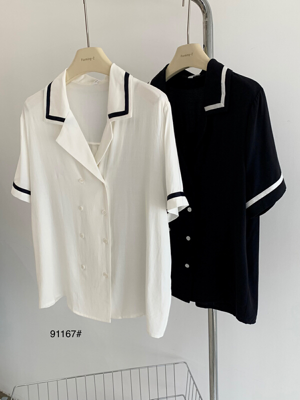 [forming-z] Korean college style double breasted short sleeve shirt 91167\csx