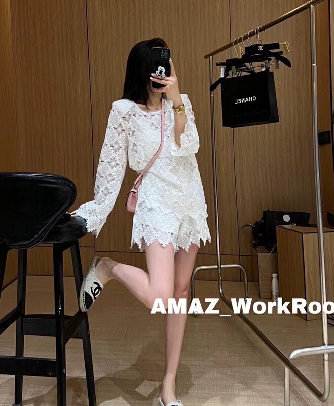 [wht] heavy industry lace cut-out sunscreen shirt + versatile casual Shorts Set ys1-6023\wtt