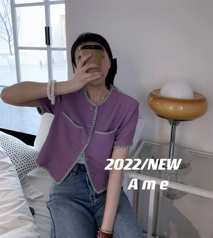 [ame] color blocking fashion short coat 73860\xyj