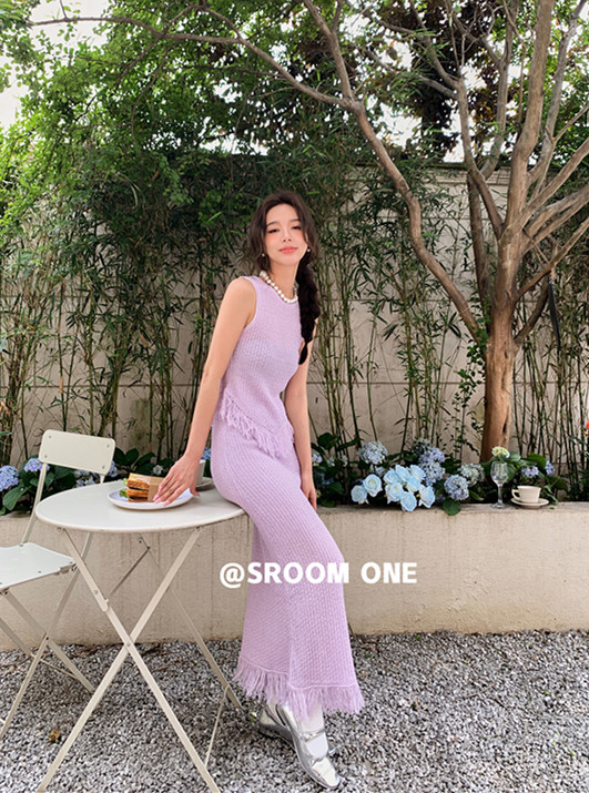 [s.room] fashion tassel Vest + simple and versatile skirt set 7089\lsl