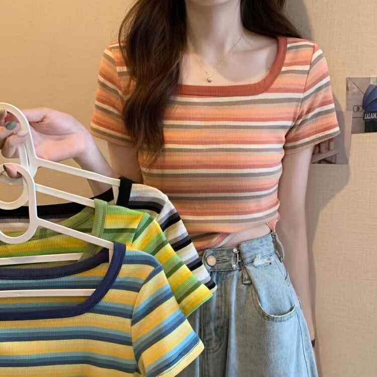 [fan fan] fashion contrast striped French shirt 275\jj