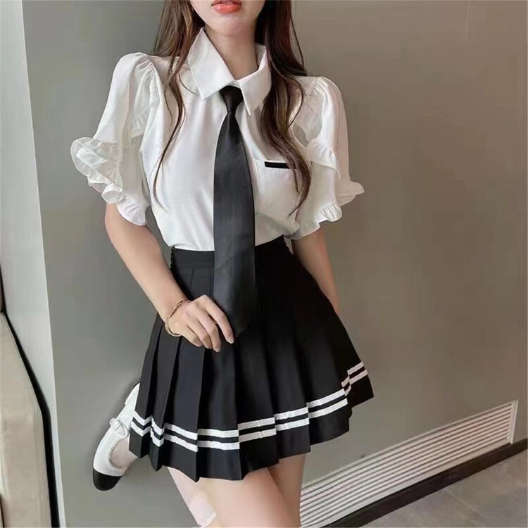 【 Bingbing 】 short sleeve button up shirt + high waist slim skirt suit (with tie) ys2-8336\xyj