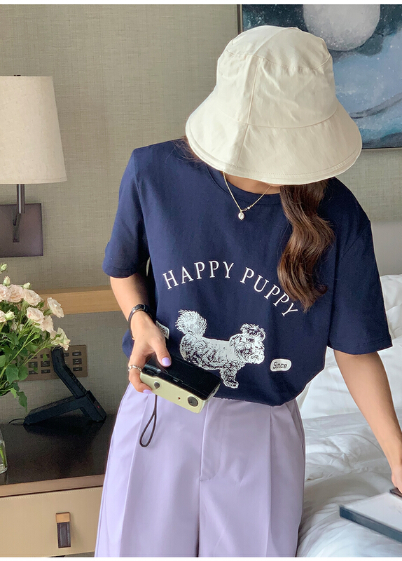 [the mind] round neck solid print short sleeve T-shirt 60365\jhy