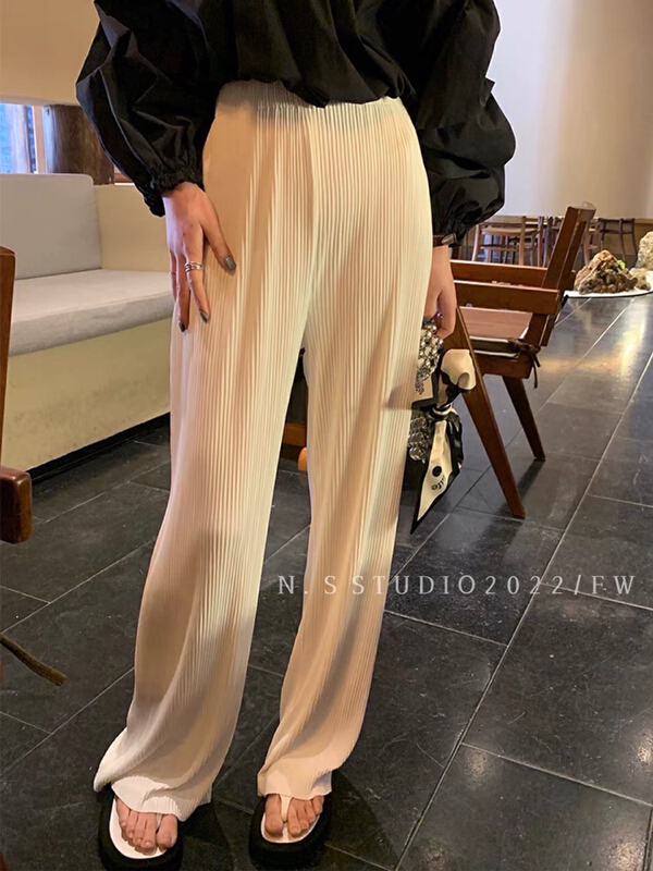 [N.S] high waist slim elastic waist vertical casual pants 9321\wpl