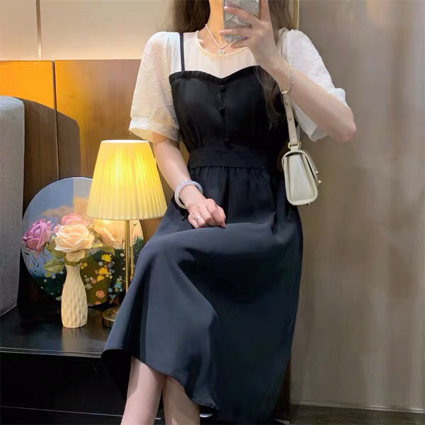 [Xiangli] round neck fake two medium length dresses 8565\pcz