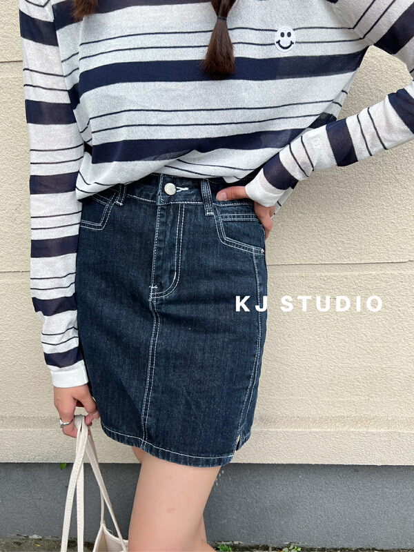 [kJ] Korean simple split design denim skirt 2915\zxl