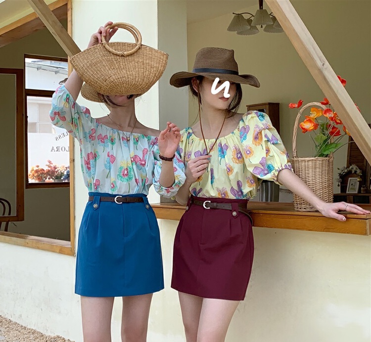 [dvz] Korean fresh color contrast flower temperament shirt 9996\zxx