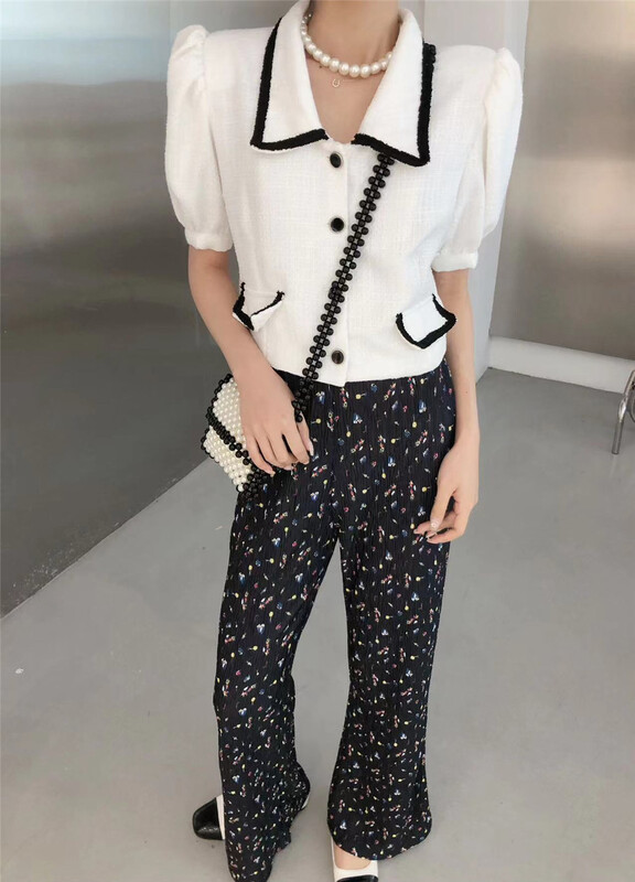 [rich rich] small fragrance color contrast edge bubble sleeve button up shirt 9227\gyj
