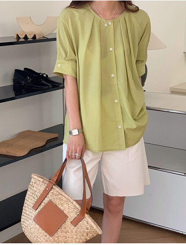 [the mind] round neck solid Tencel shirt 60576\jhy