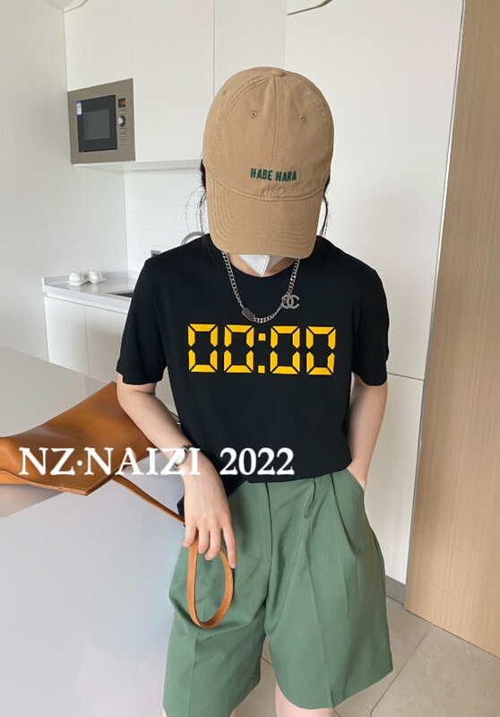 [Naizi] letter printed loose short sleeve T-shirt 8127\ozq