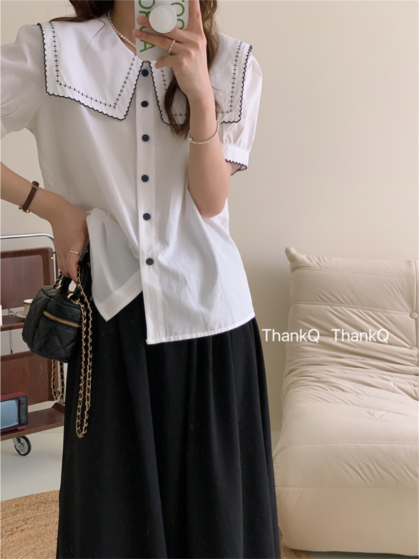 [thankq] Korean Short Sleeve Shirt with button 6917\zjy
