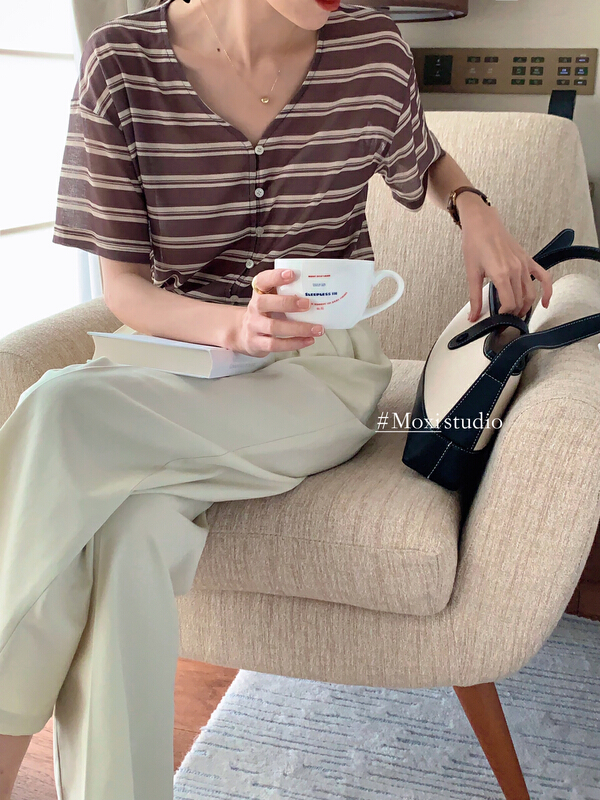 [Moxi] Korean classic versatile stripe shirt 75971\xj