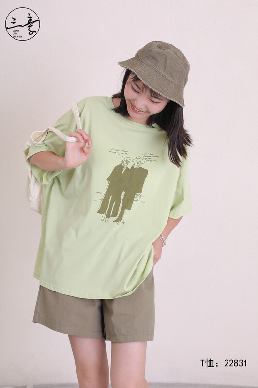 [original three element clothing] simple temperament leisure Printed T short sleeve T-shirt 22831