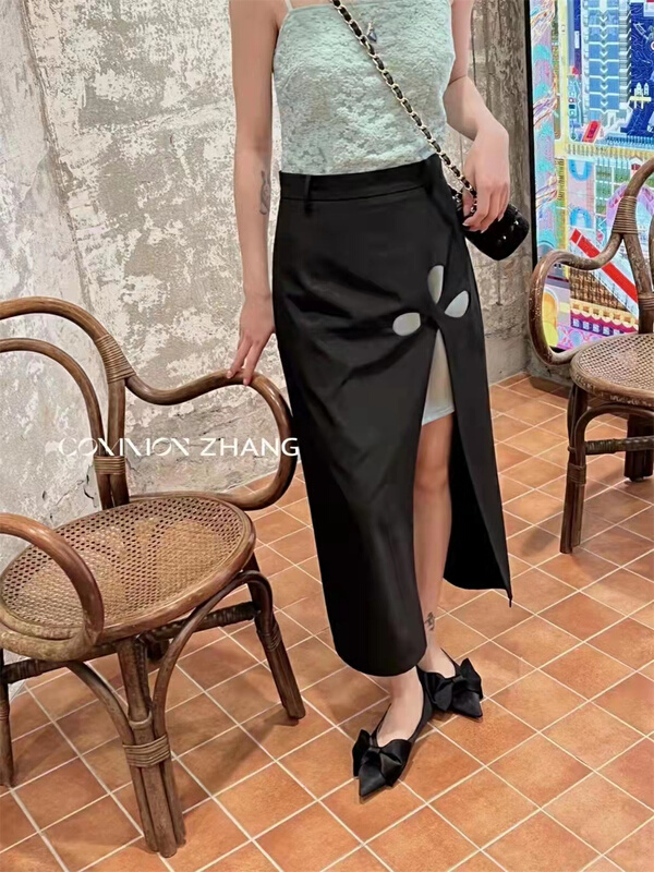 In early summer! [dawg king] high waist solid color split skirt d9265\wtt