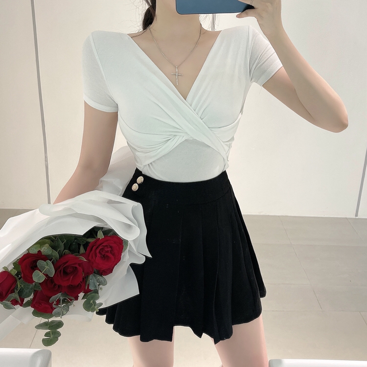 [xinyuanjieyi Xinyuan dressing] V-neck slim fit short sleeve T-shirt 619a\pcz