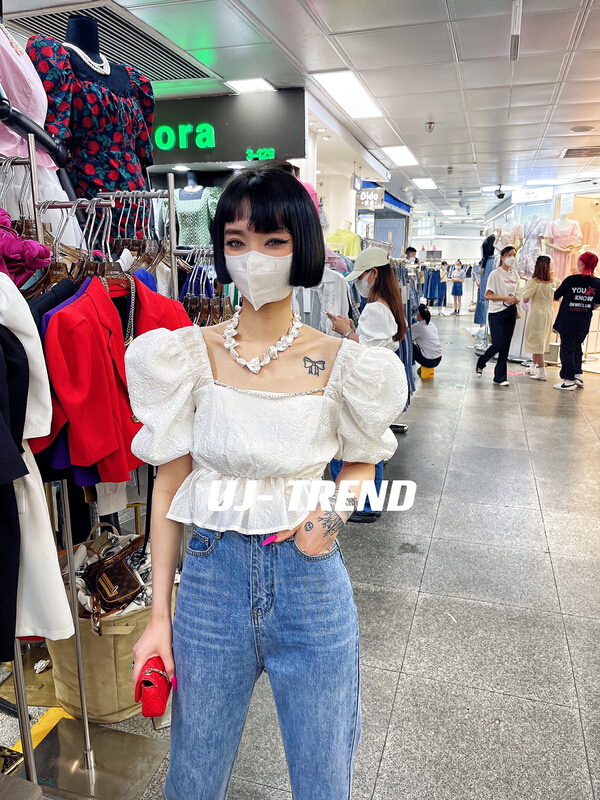 [ujtrend] short sleeve waist closing foreign style fashion blouse (only selling blouses) 924\wtt