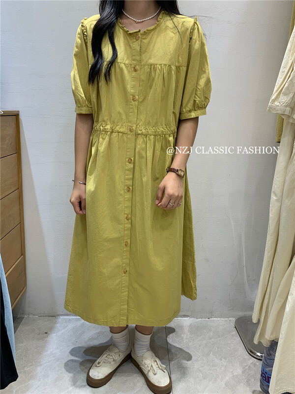 [NZJ] round neck single breasted Pleated Dress 830136\l