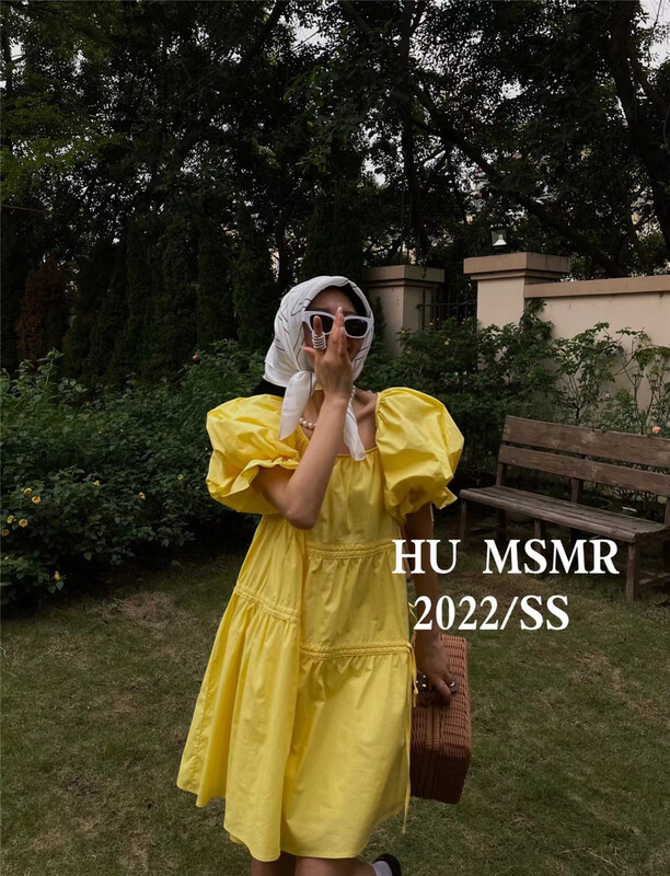 New in early summer! [Hu] square neck simple versatile slim dress ys1-6801\zyh
