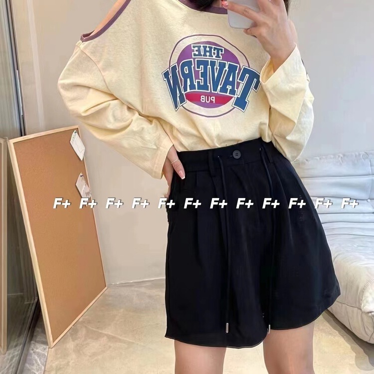 【F】 Lace up wide leg loose casual shorts 1528\hbx