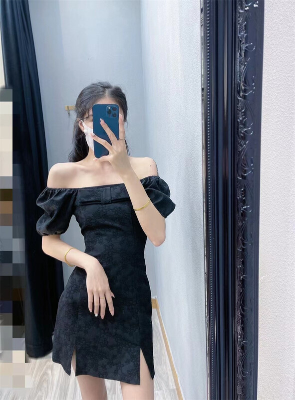 [huazi] little woman looks thin, slit square neck dress 822\jj