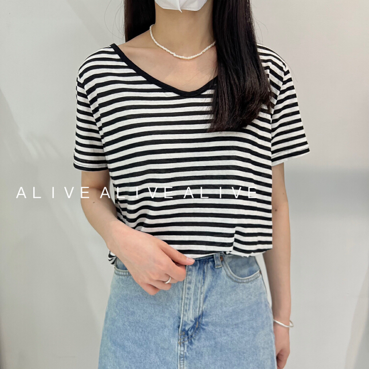 [alive] cross back versatile foreign style short sleeve T-shirt 13161\hyy