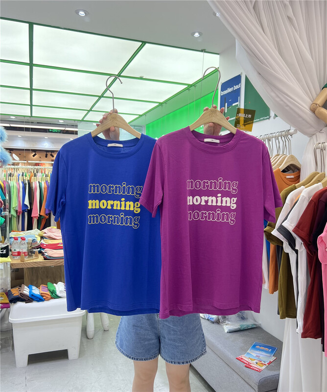 [1986] casual contrast letter printed short sleeve T-shirt f2406\lsl