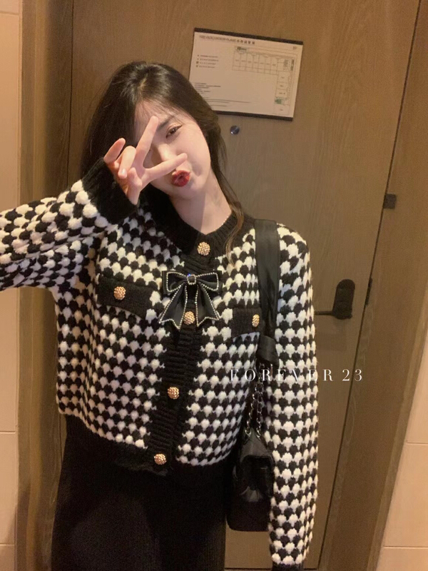New year in early spring! [forever23] xiaoxiangfeng bow knit cardigan (with Brooch bow) q1026\hjy
