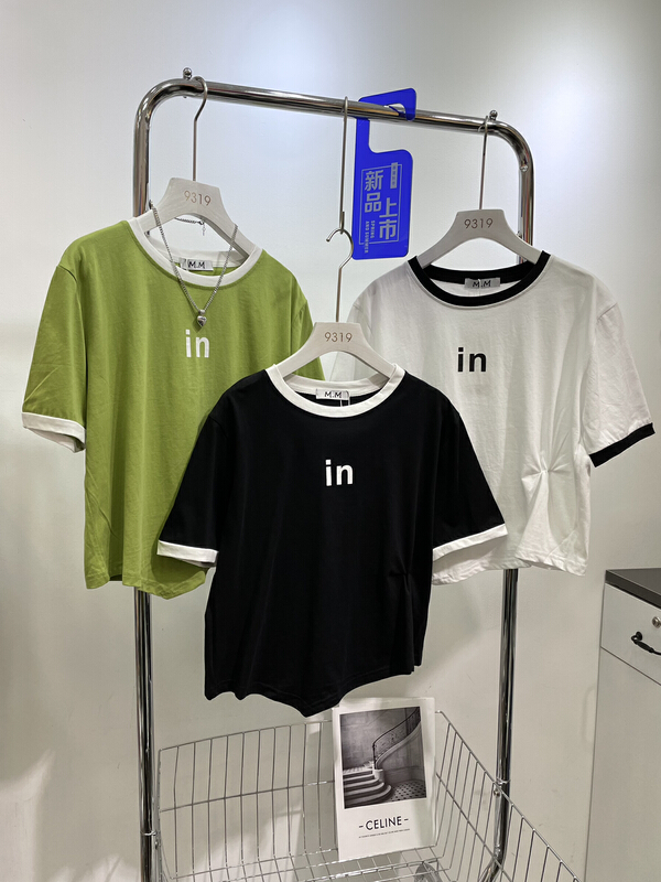 [M.M] letter contrast printed short sleeve T-shirt 8161\l