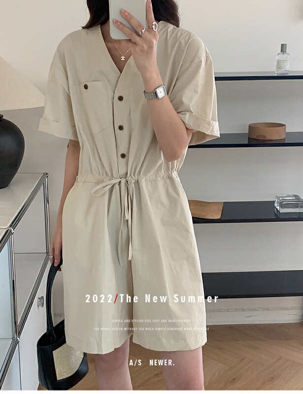 [the mind] loose and versatile straight leg wide leg Jumpsuit (with waist rope) 60578\jhy