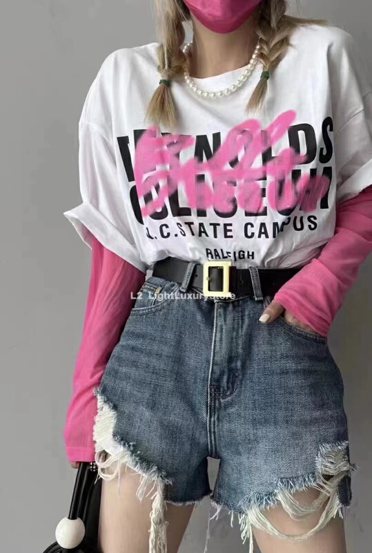 [o not 1] Korean casual jeans shorts with holes (with belt) w951\lsw