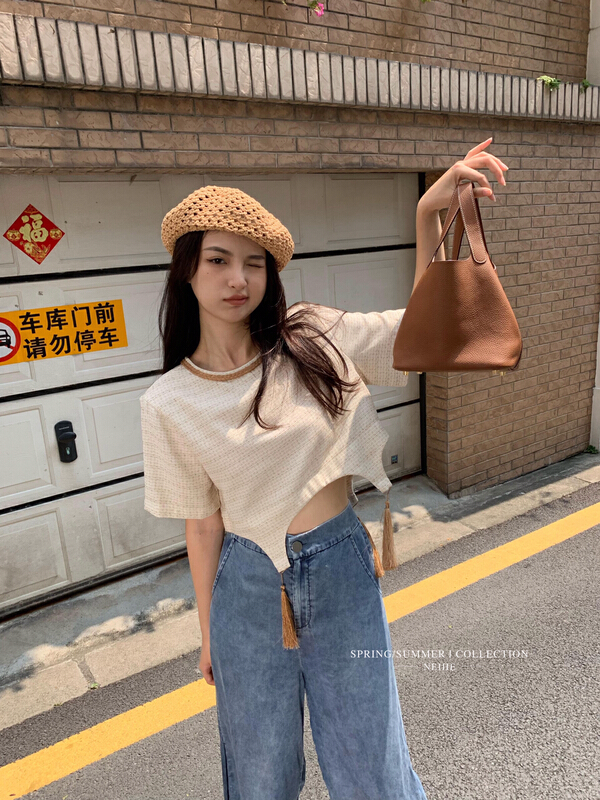 [neihe] irregular hem tassel design shirt 11557\zxx