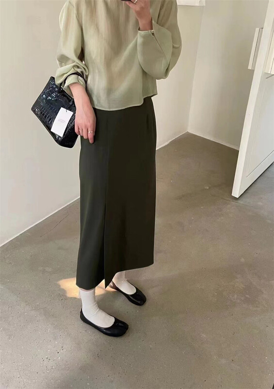 [zero-nine] simple solid color medium length skirt 9339\zjy