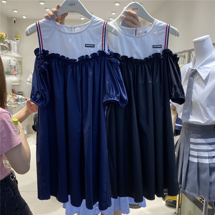 [1517] casual round neck contrast loose dress 6269\zjy