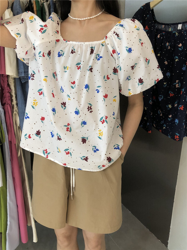 [forming-z] sweet little floral square collar fashion shirt 91317\csx