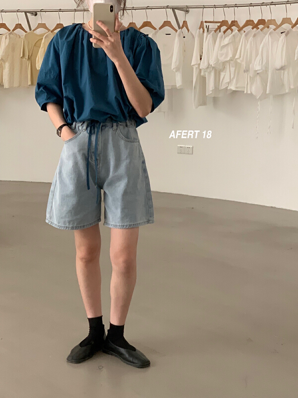 [after 18] Korean double button casual denim shorts 561\zjy