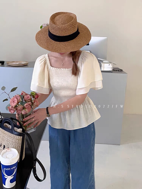 [N.S] one line neck pleated lotus leaf shirt 8857\wpl