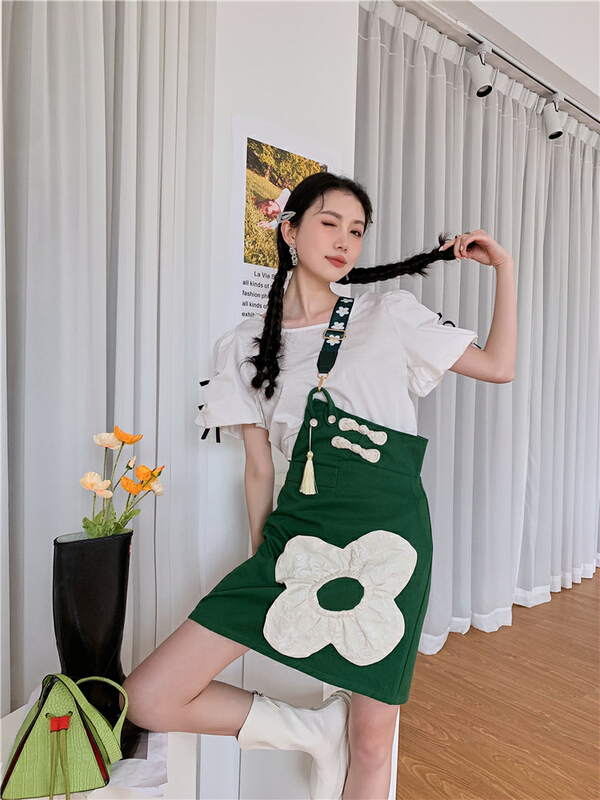 [AC] sweet cool three-dimensional wrinkled and knotted one shoulder strap pants (with shoulder strap) 7085\jj