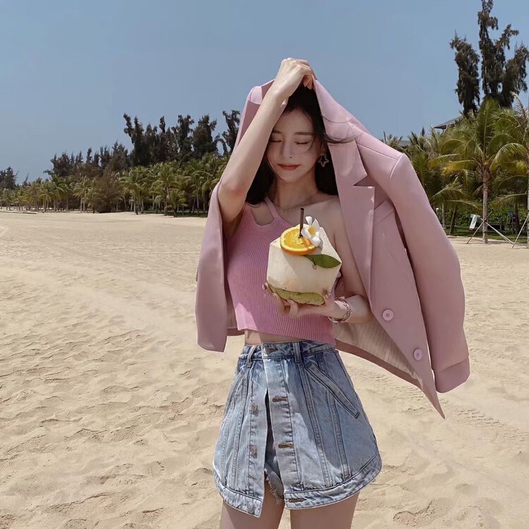 [fairy tale princess] fake two pieces of fashionable simple denim shorts 1510\hjy