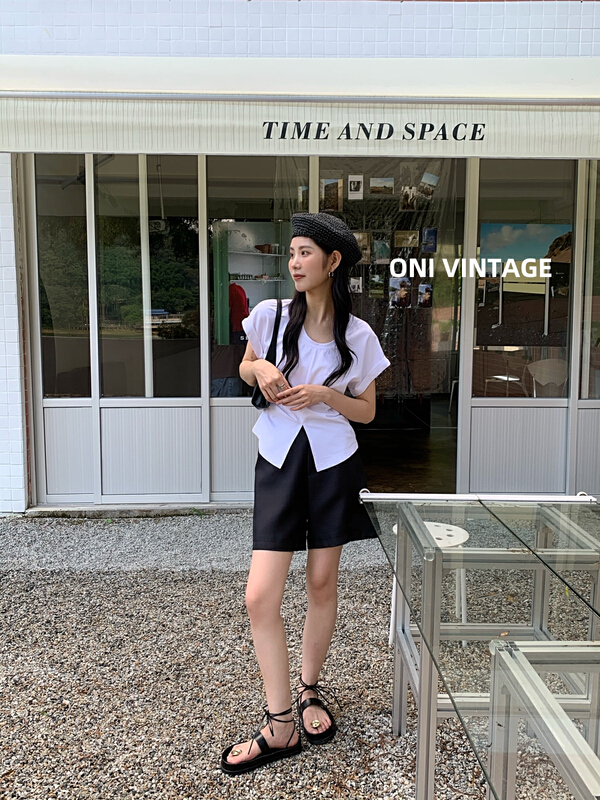 [onivinage oni] high waist textured versatile casual shorts ol224p5563