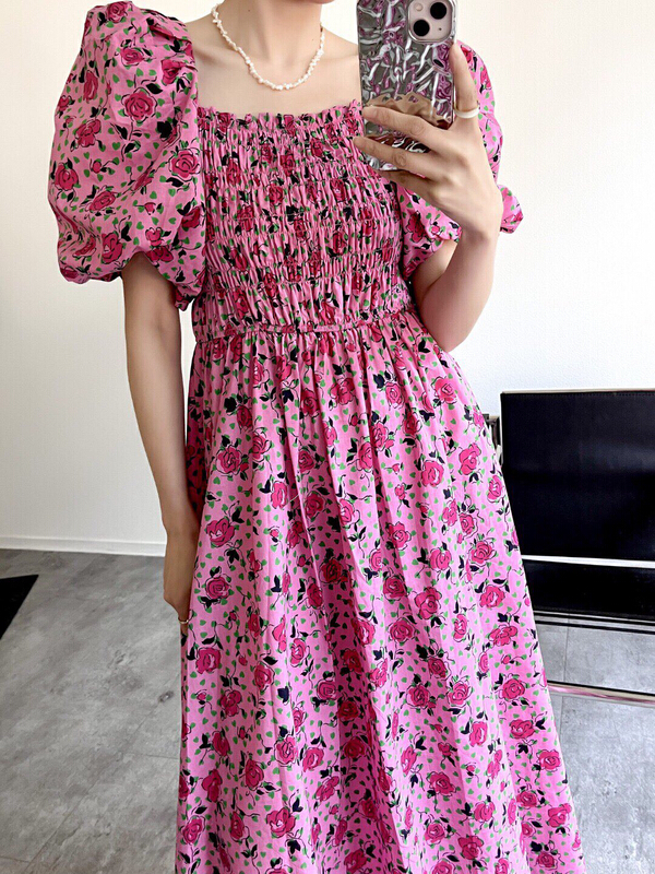 [Wuyi] Korean broken flower waist slim dress 2196\xj